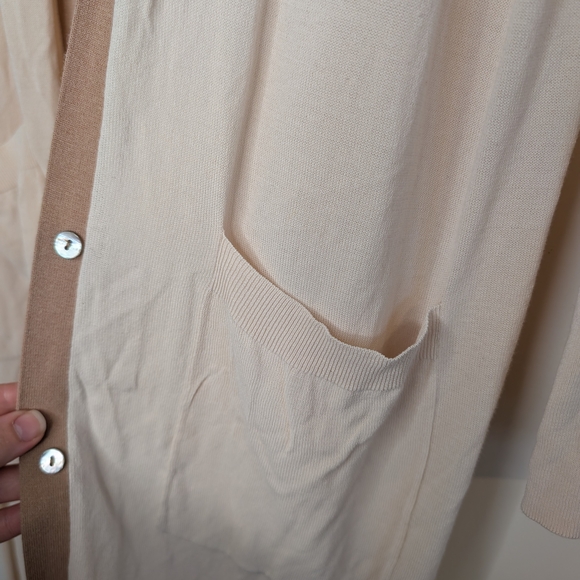 Zara Tan and Cream Long Cardigan Sweater Lightweight Knit - Picture 5 of 6